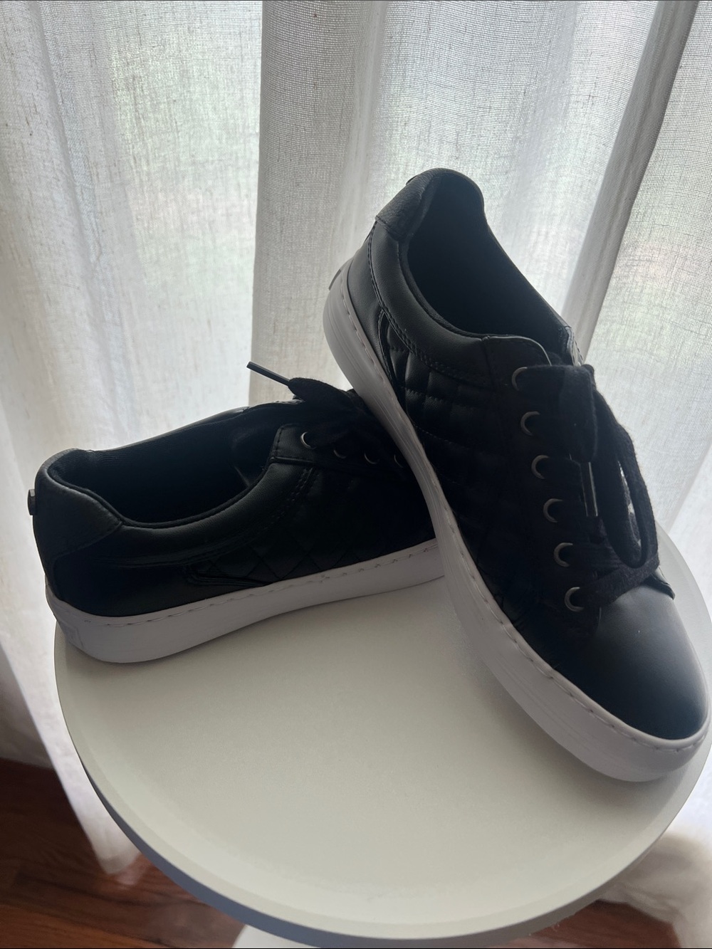 Nine West Black Quilted Low-Top Sneakers with White Sole